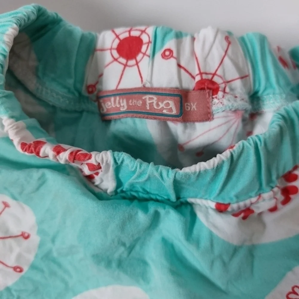 Love Theme Jelly The Pug 3 Tier Circle Skirt Aqua & Red Design Snowflake Size 6X